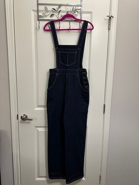 Hell Bunny Navy Denim Women's Overalls with Contrast Stitching